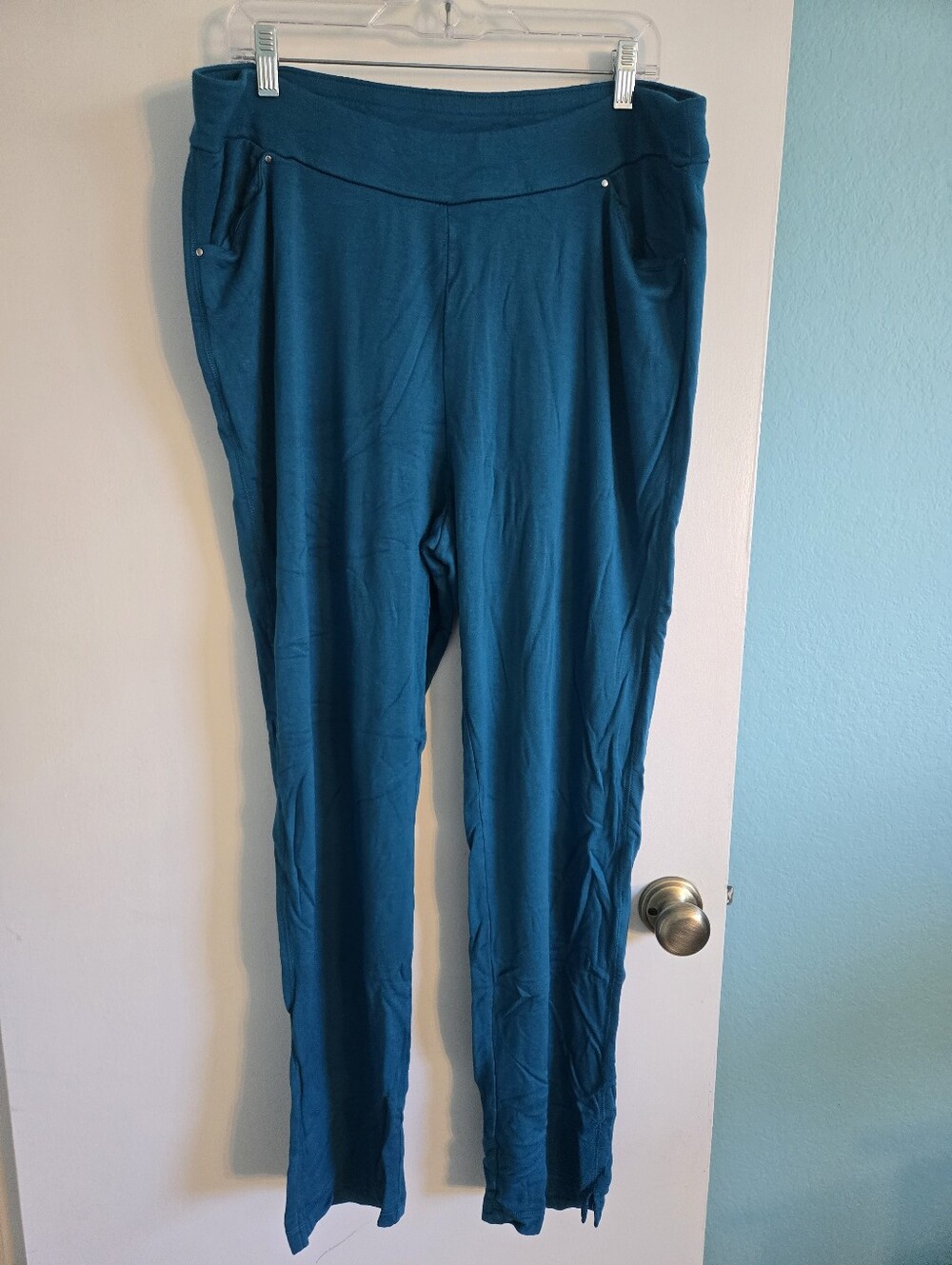 Weekends By Chicos Teal Straight-Leg Pull-On Pants 3